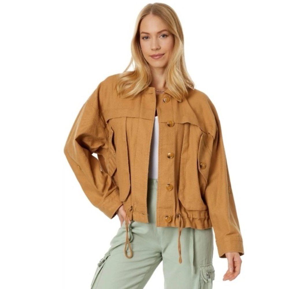 BLANK NYC A Game Jacket Cotton Linen Utility Jacket Tan Size Medium